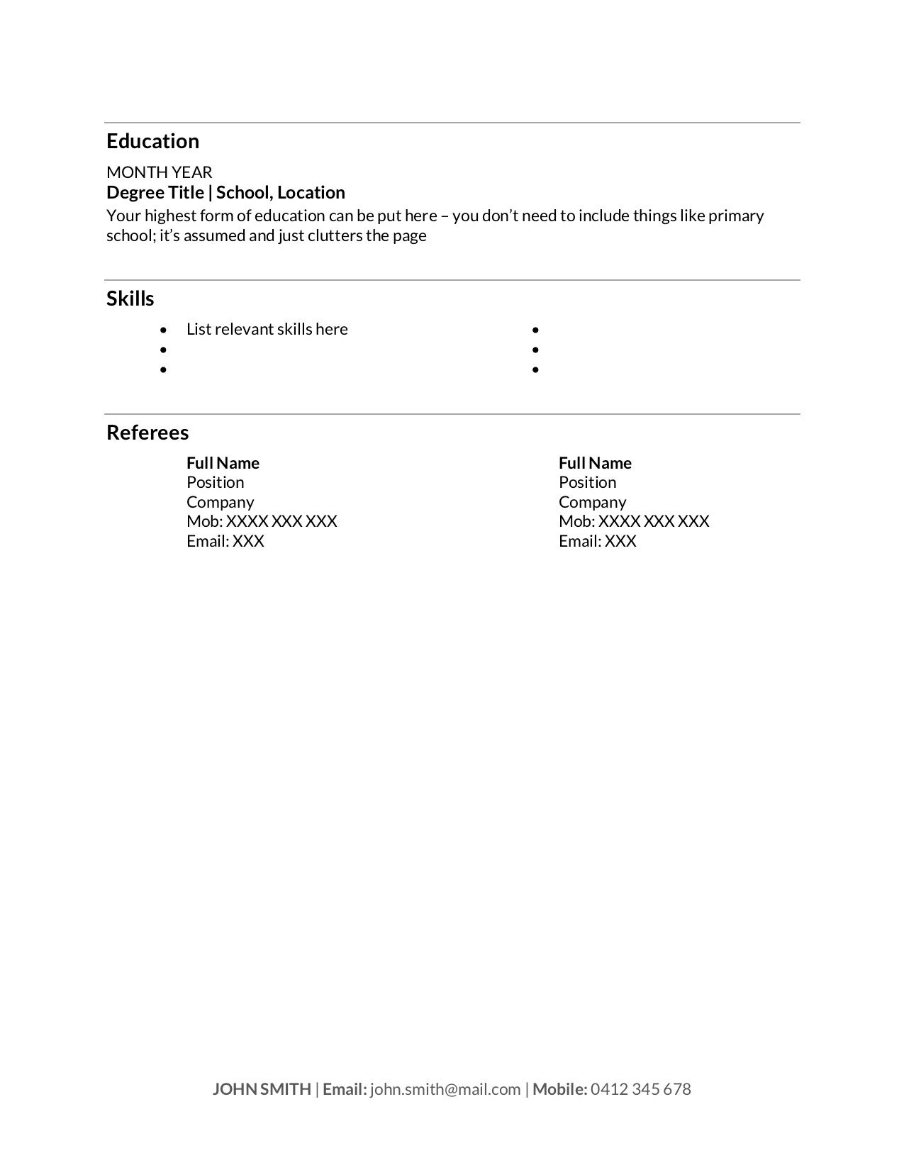 free printable resume templates australia