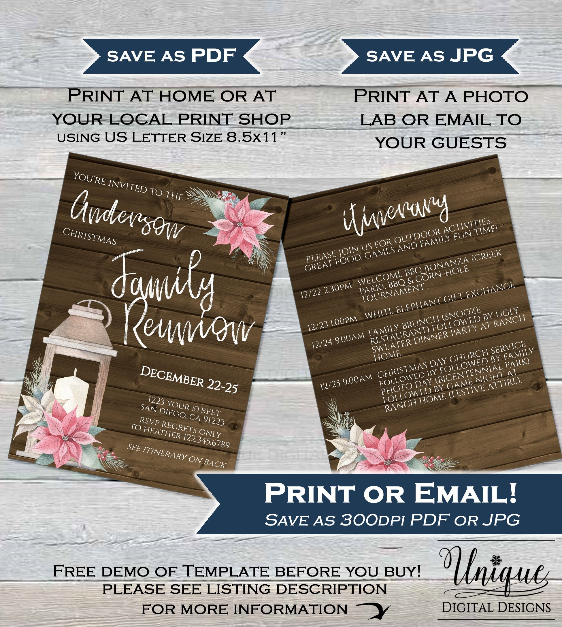 Christmas Family Reunion Invitations, Rustic Editable Annual Family Re