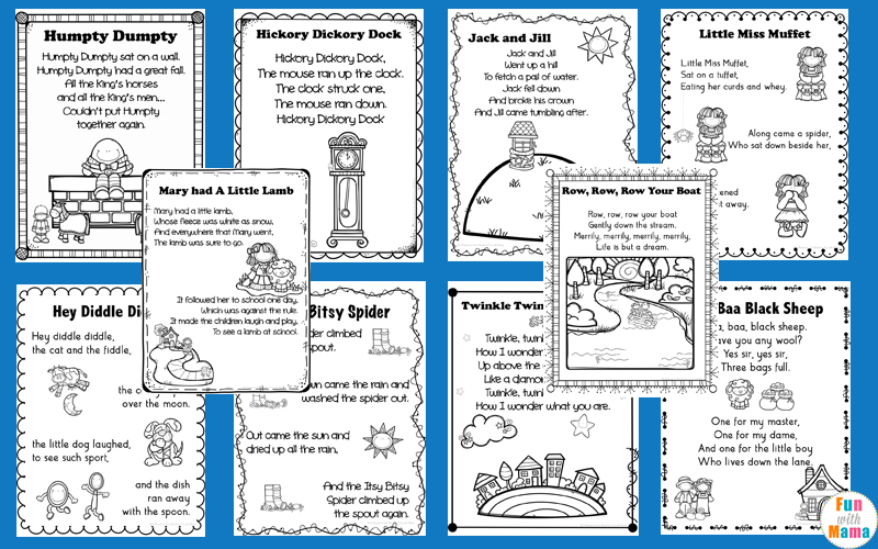 free printable rhymes for kindergarten
