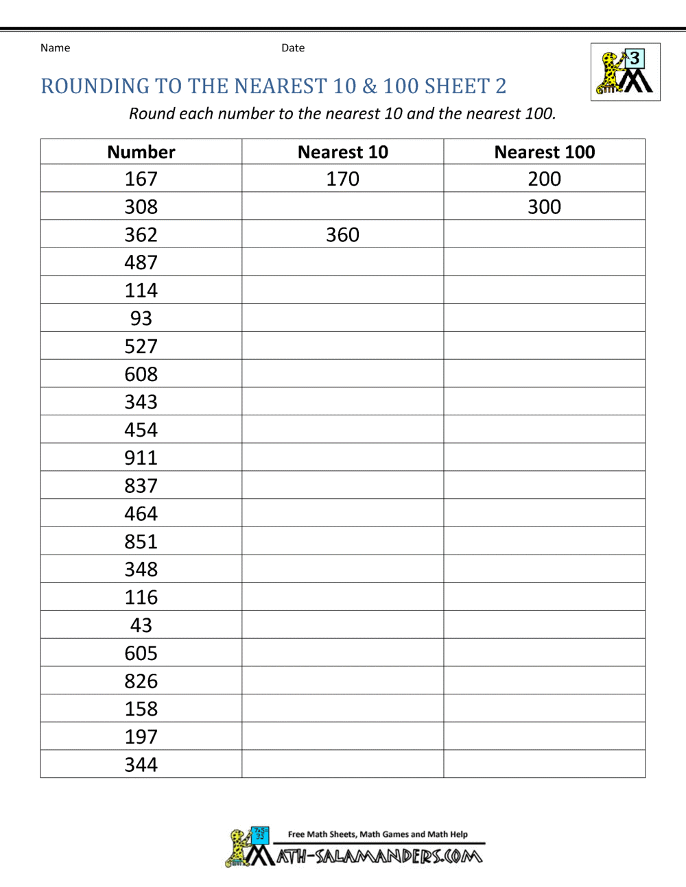 free printable rounding worksheet