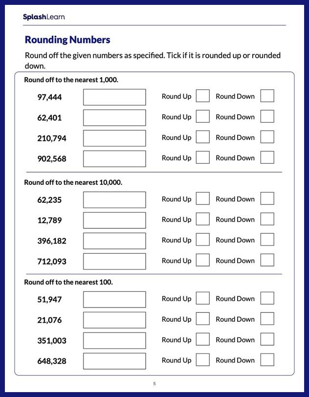 free printable rounding worksheet