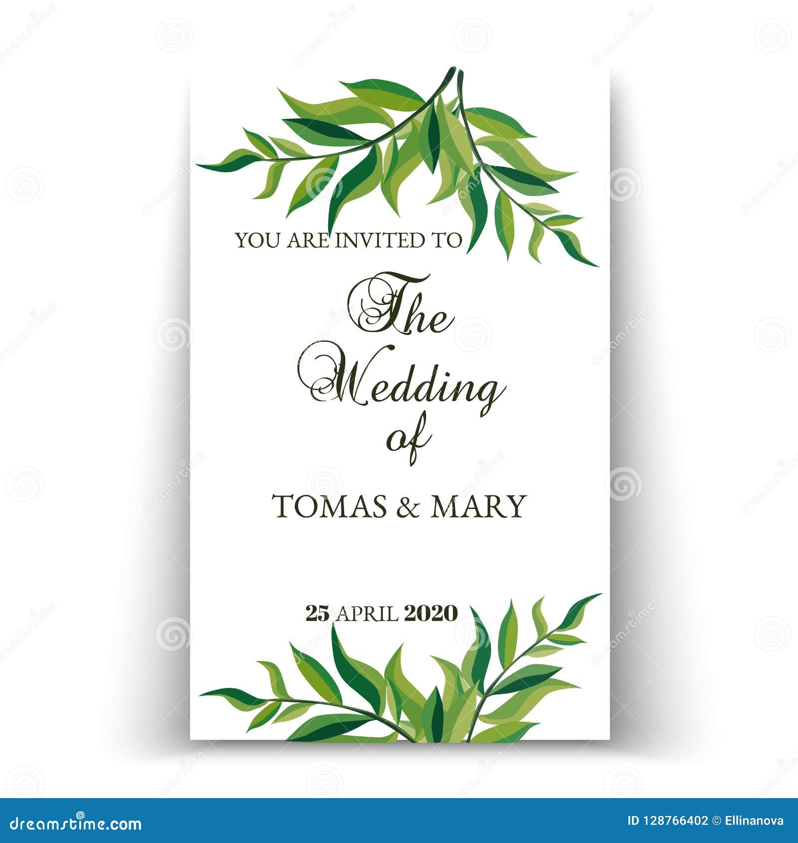 Greenery Wedding Invitation Template Stock Vector - Illustration ...