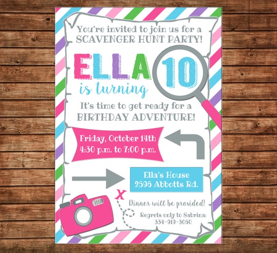 Girl Invitation Scavenger Hunt Map Camera Birthday Party Can ...