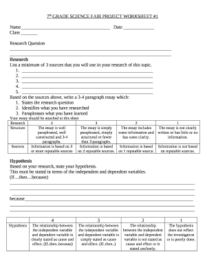 7th GRADE SCIENCE FAIR PROJECT WORKSHEET #1 - Fill and Sign ...