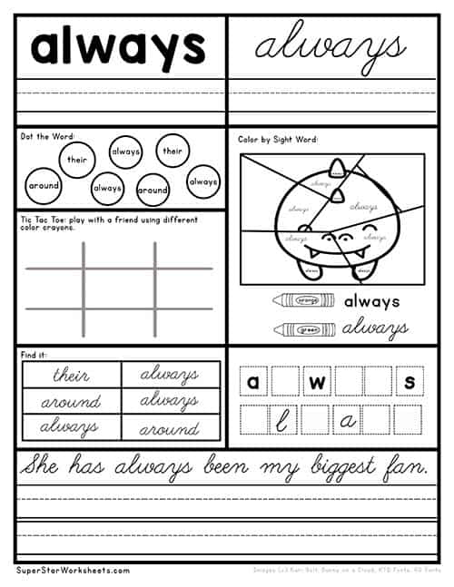 Second Grade Sight Word Worksheets -Worksheets Library