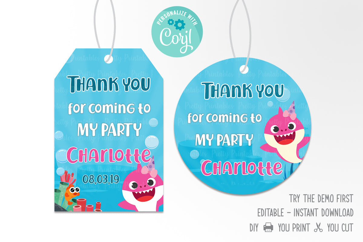 Baby Shark Party Favors Tag Printable - Easy Inviting