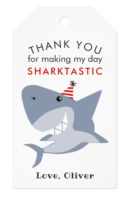 Sharktastic Birthday Party Thank You Favor Gift Tags | Zazzle ...