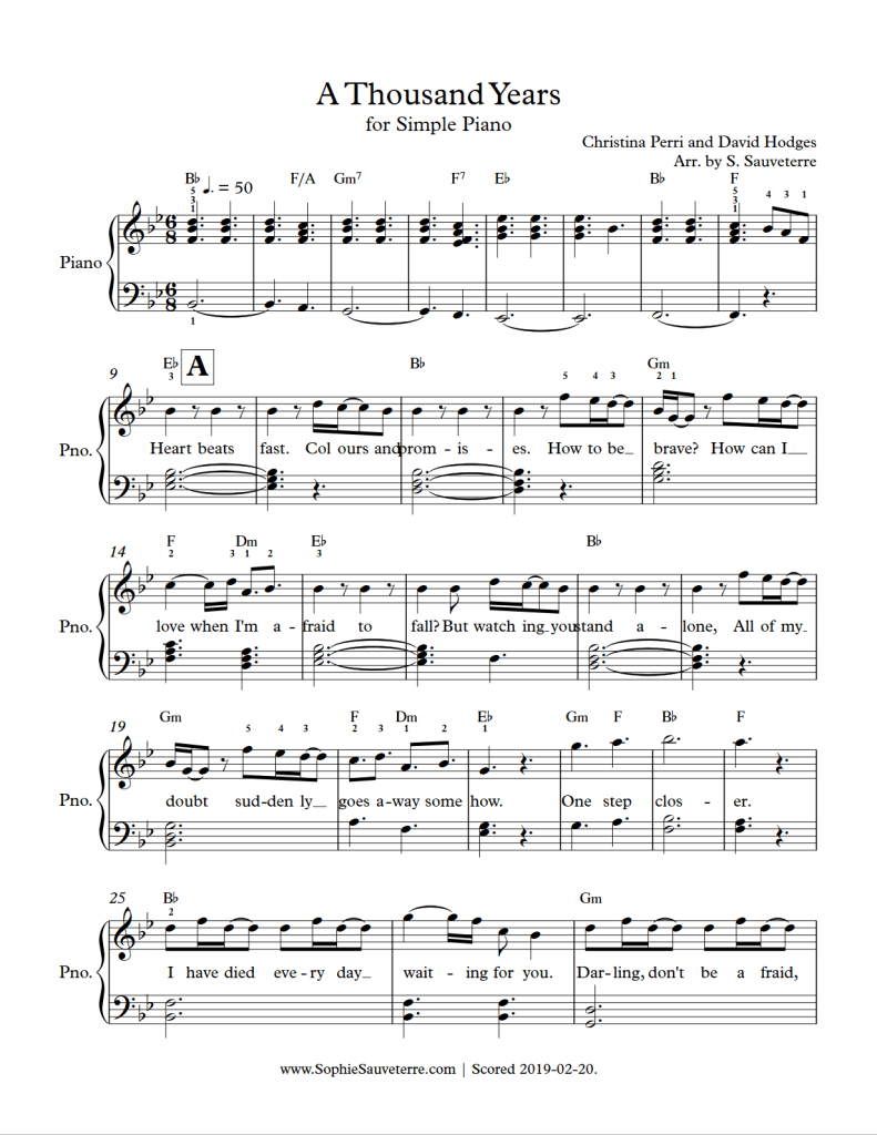 Christina Perri - A Thousand Years - Simple Piano Sheet Music ...