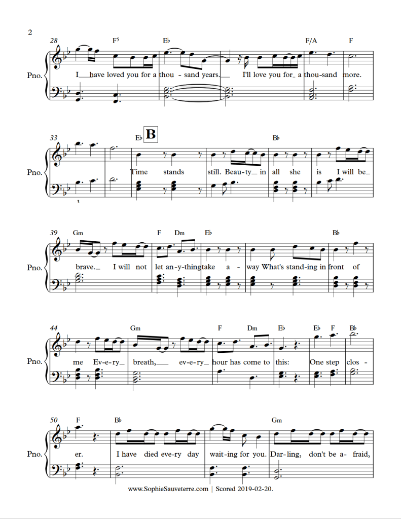 Christina Perri - A Thousand Years - Simple Piano Sheet Music ...