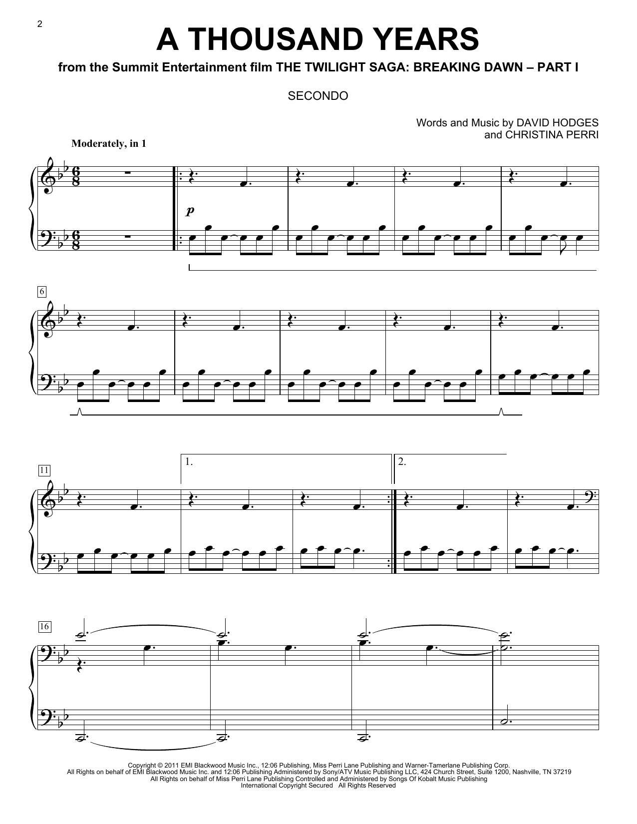 free printable sheet music a thousand years