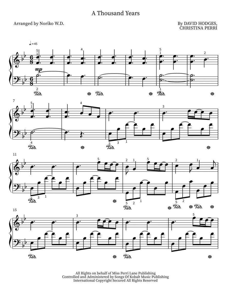 free printable sheet music a thousand years