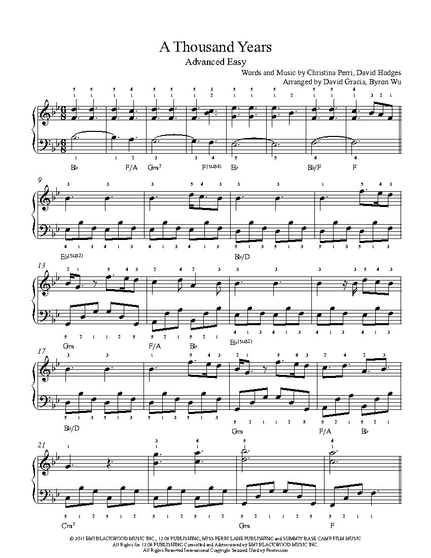 free printable sheet music a thousand years
