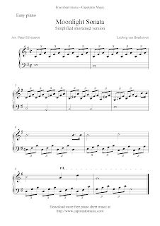 Free easy piano sheet music, Moonlight Sonata by Beethoven