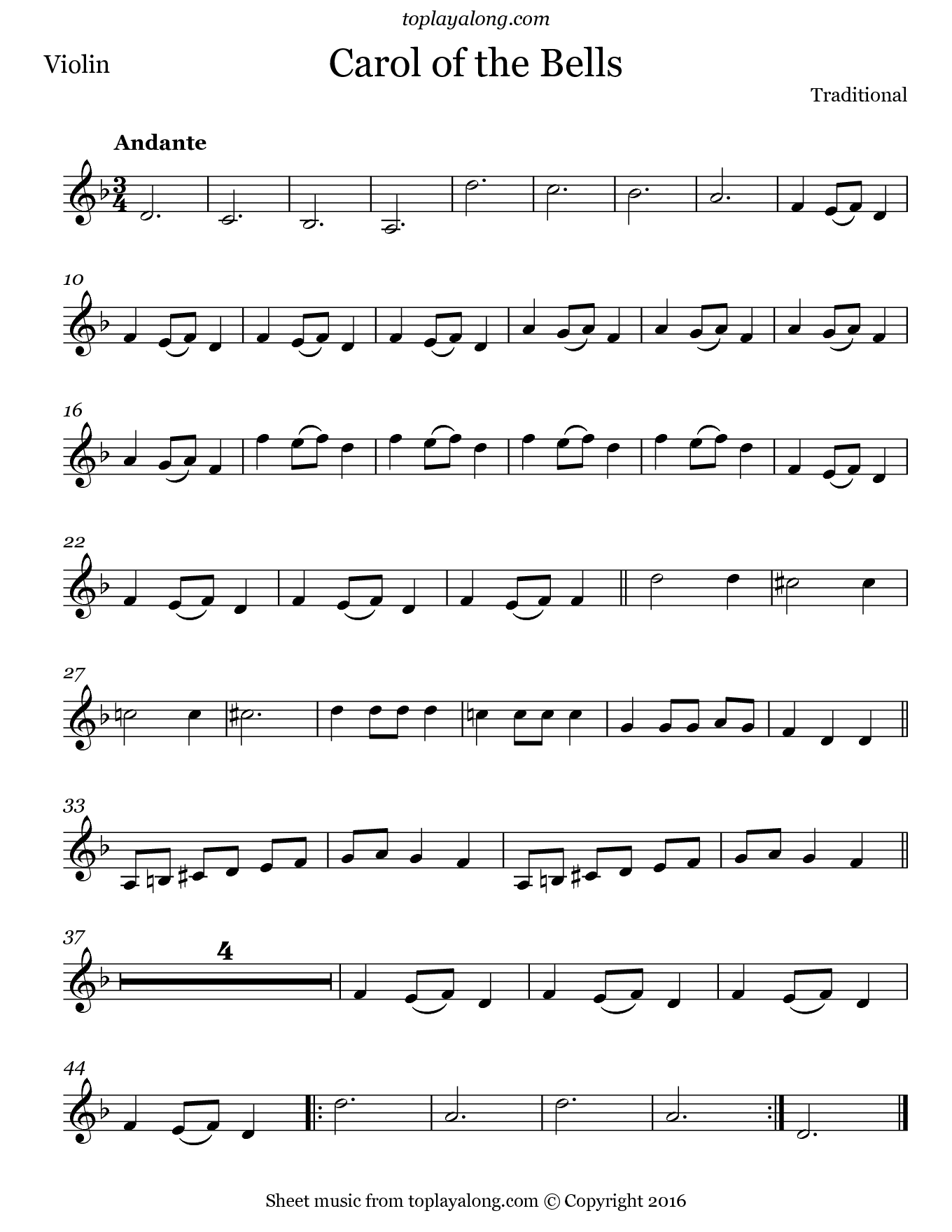 free printable sheet music carol of the bells