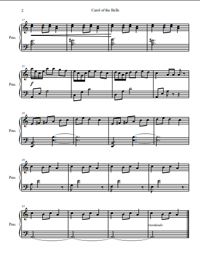 free printable sheet music carol of the bells
