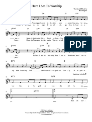 free printable sheet music for here i am to worship