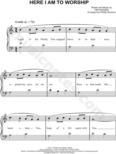 Print and Download Here I Am To Worship (Light Of The World) Sheet ...