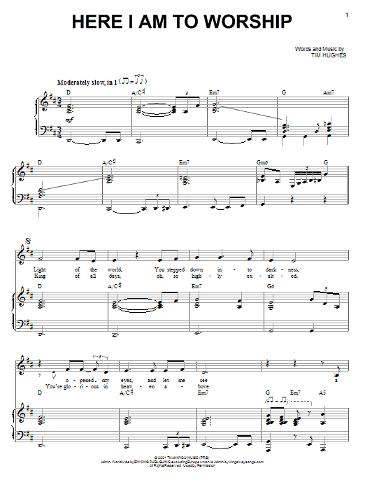 free printable sheet music for here i am to worship