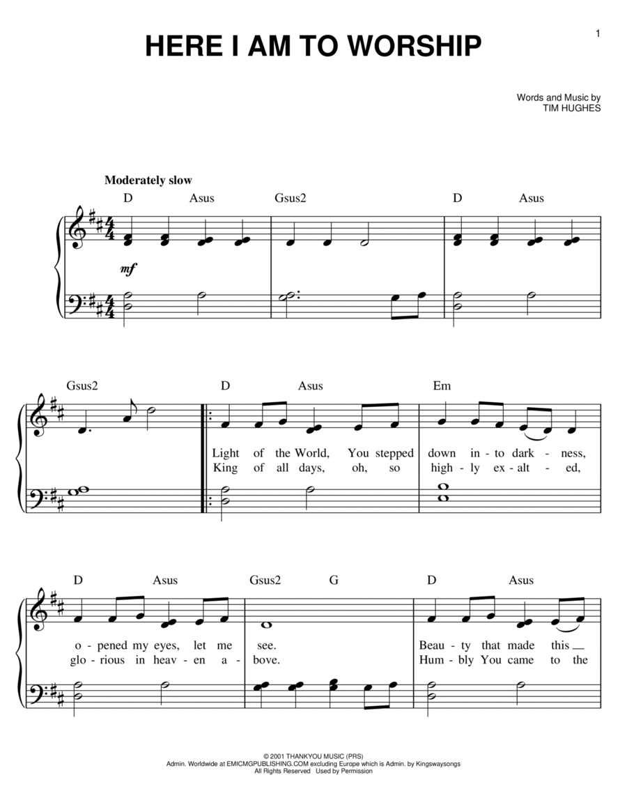 free printable sheet music for here i am to worship