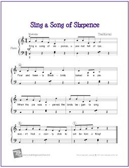 Sing a Song of Sixpence - Free Easy Piano Sheet Music
