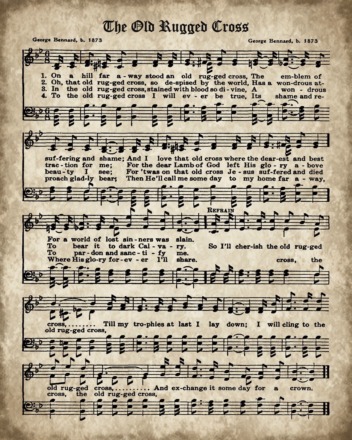 free printable sheet music for the old rugged cross