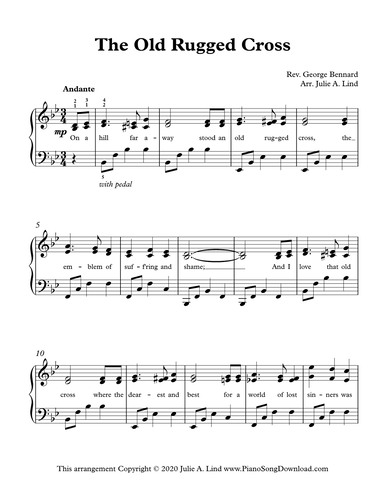 The Old Rugged Cross: piano music with lyrics
