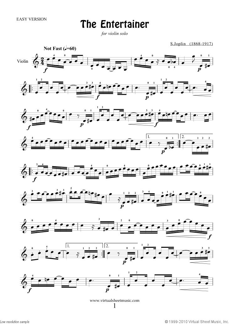 Free The Entertainer (easy version) sheet music for violin solo