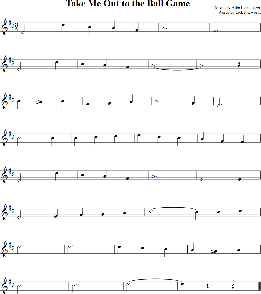 free printable sheet music take me out to the ballgame