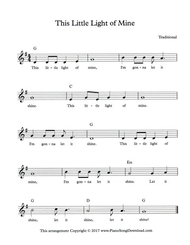 free printable sheet music this little light of mine