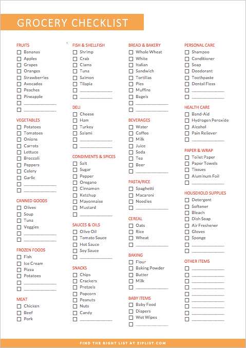 free printable shopping list template uk