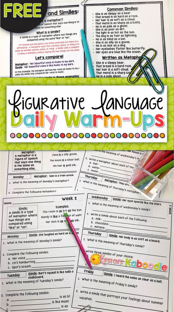 free printable simile and metaphor worksheet