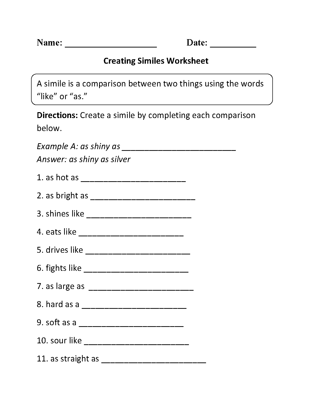 worksheets library | Similes Worksheets