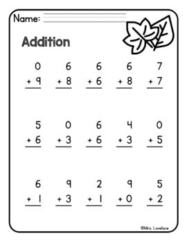 Single Digit Addition Worksheets Fall by Mrs Lovelace worksheets