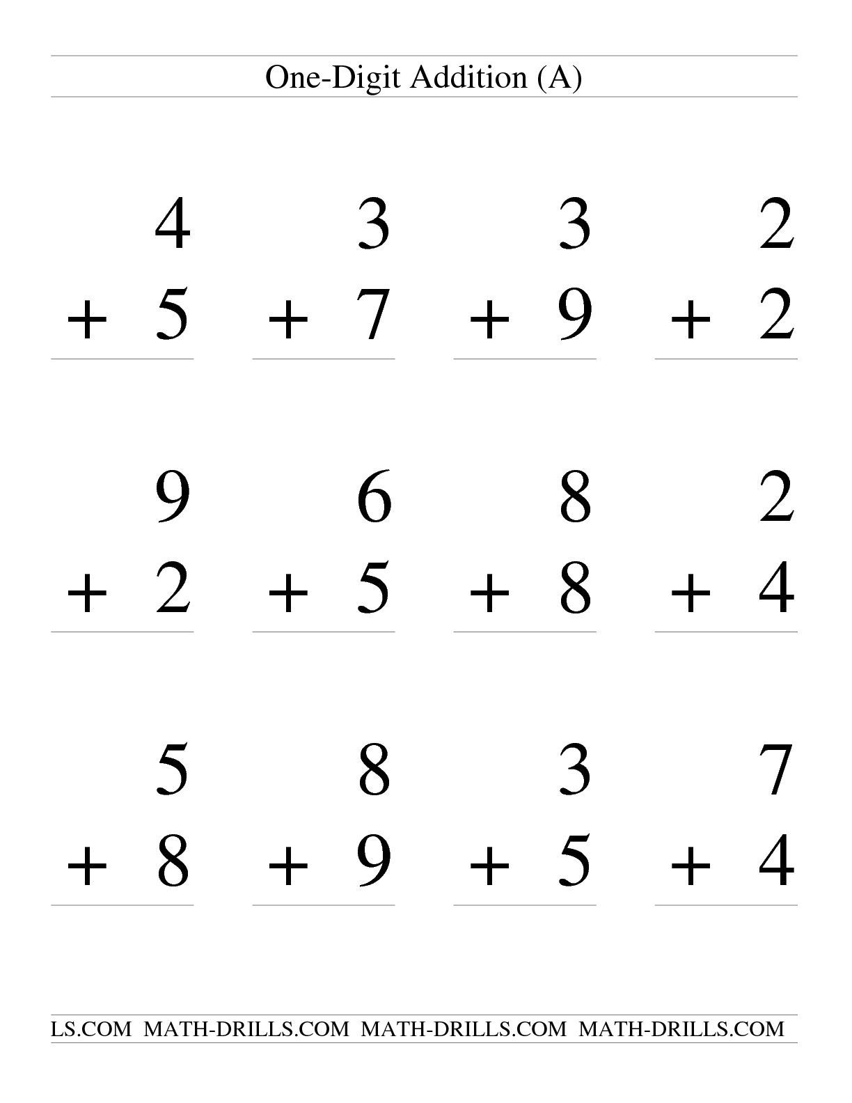 single-digit-addition-some-regrouping-12-per-page-a-worksheets-library for Free Printable Single Digit Addition Worksheets Single Digit Addition -- Some Regrouping -- 12 per page (A ... - Worksheets Library for Free Printable Single Digit Addition Worksheets