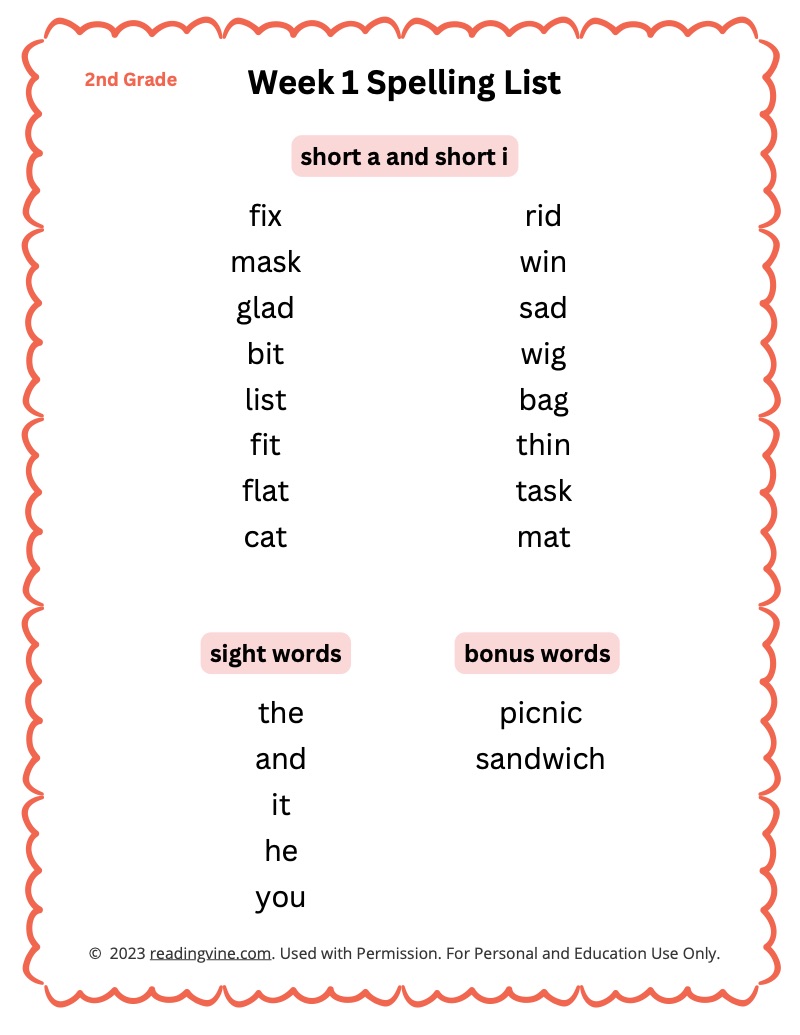2nd Grade Spelling Words Full 31 Week Curriculum Worksheets Library