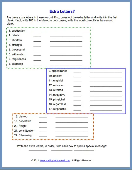 free printable spelling worksheet 6th grade