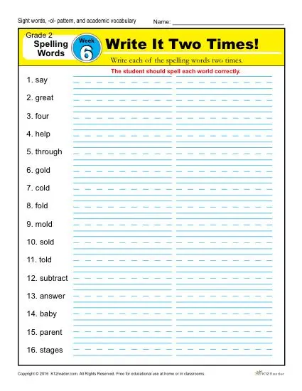 free printable spelling worksheet 6th grade
