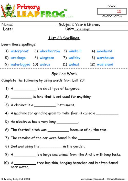 free printable spelling worksheet 6th grade