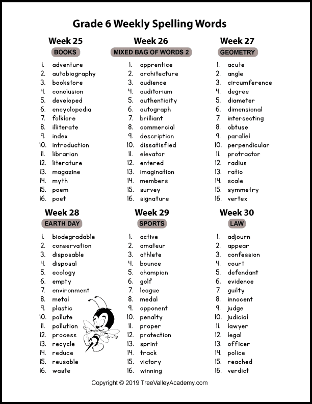 free printable spelling worksheet 6th grade