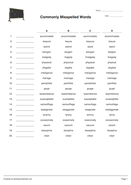 English Spelling Test Worksheet Generator - Quickworksheets.net