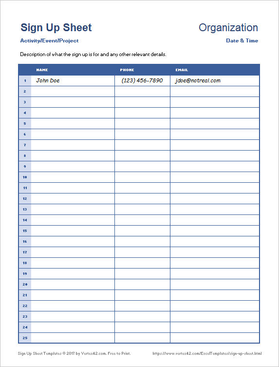 Sign Up Sheets - Potluck Sign Up Sheet