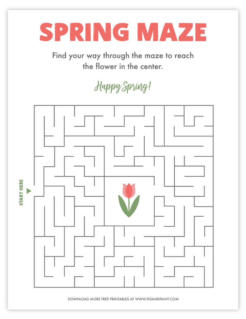 Free Printable Spring Maze for Kids - Pjs and Paint