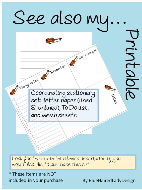VIOLIN Printable Sheet Music Paper Instant Download Blank Staff ...