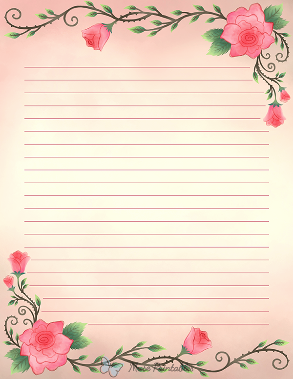 Printable Watercolor Rose Stationery
