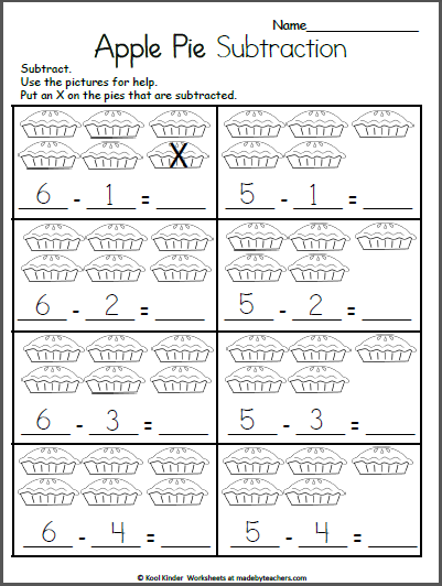 Free Worksheets for Fall for Kindergarten - Picture Subtraction ...