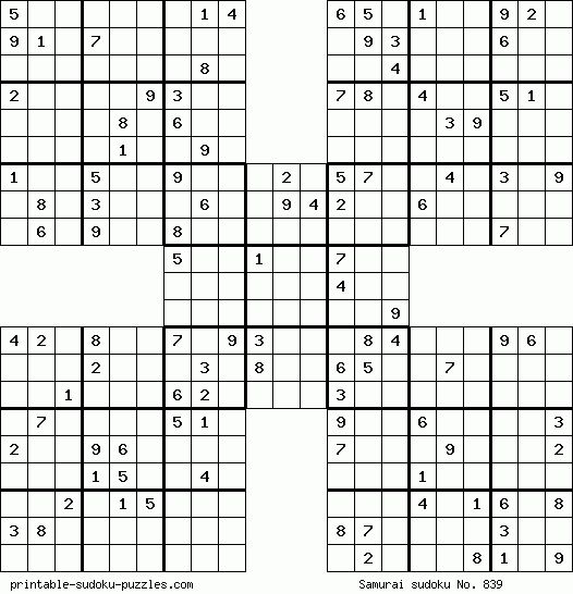 Free Printable Samurai Sudoku Puzzles