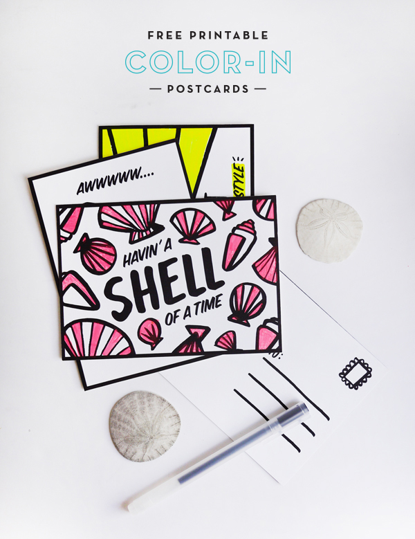 Printable Summer Color-in Postcards