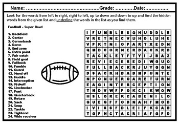 free printable super bowl worksheet
