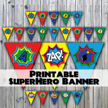SuperHero Birthday Banner - Printable Super Hero Happy Birthday Banner