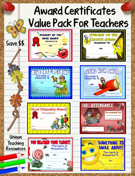 66 Printable Award Certificates Value Pack For School Teachers